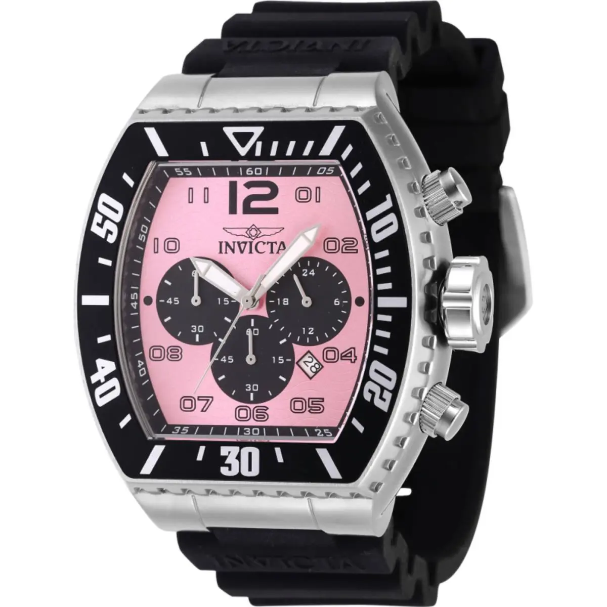 Invicta Men`s Watch Pro Diver Chronograph Quartz Pink Black Dial Strap 47286 - Dial: Pink, Black, Band: Black