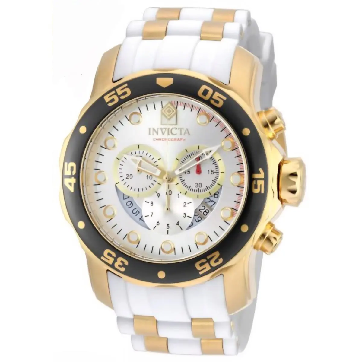 Invicta Mens Watch Pro Diver Scuba Chronograph Silver Dial White Band 20292 - Dial: White, Band: White, Bezel: White