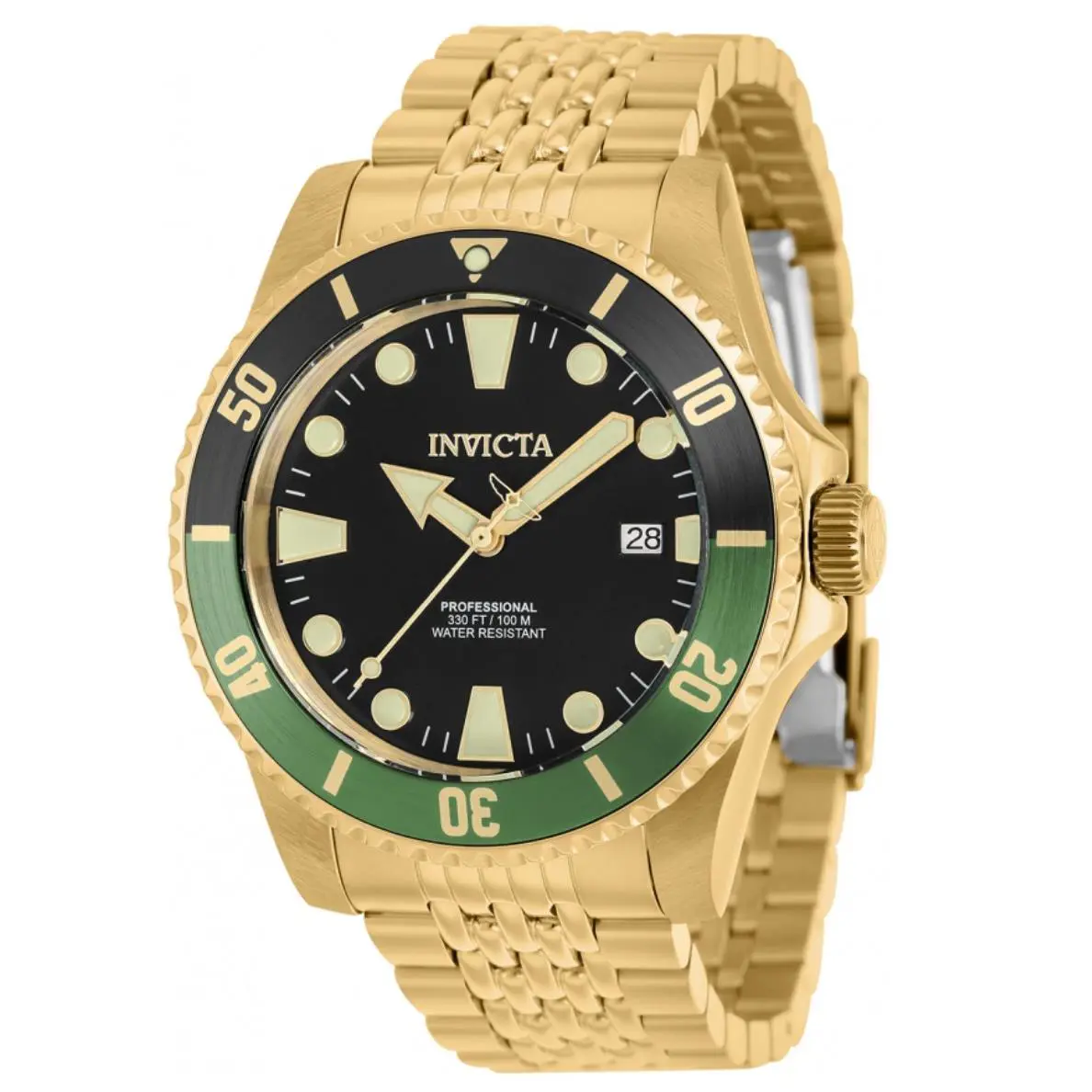 Invicta Pro Diver Automatic Men`s 44mm Lume Markers 100M Gold Watch 39763