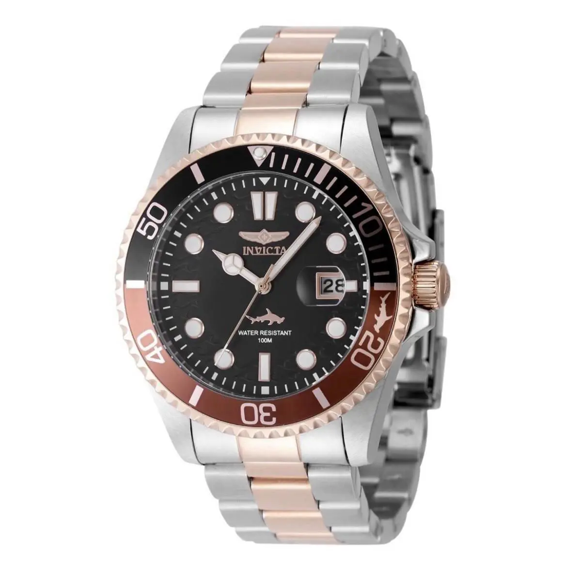 Invicta Men`s 43mm Pro Diver Hammerhead Black Dial Rose Two Tone SS Watch