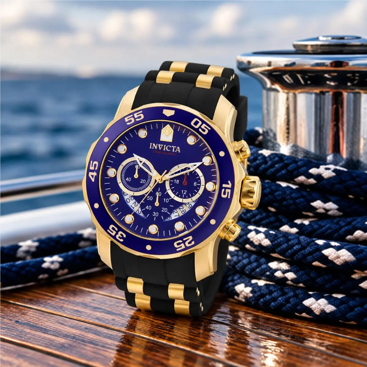 Invicta Pro Diver Scuba Men`s 48mm Blue Gold Chronograph Watch 6983