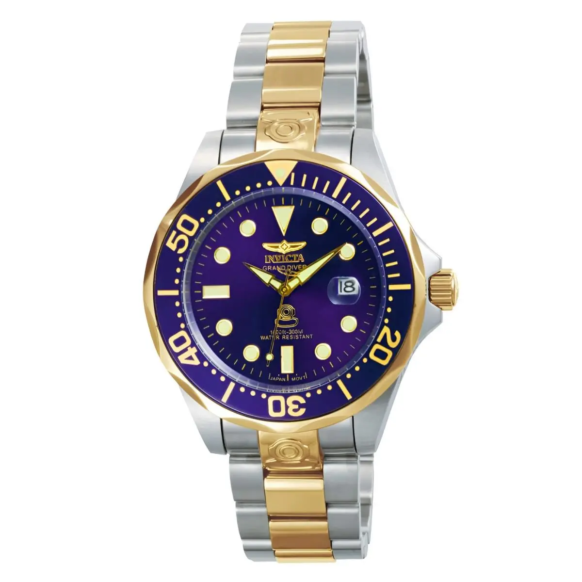 Invicta Men`s Watch Pro Diver Dive Blue Dial Two Tone Yellow Gold Bracelet 3049