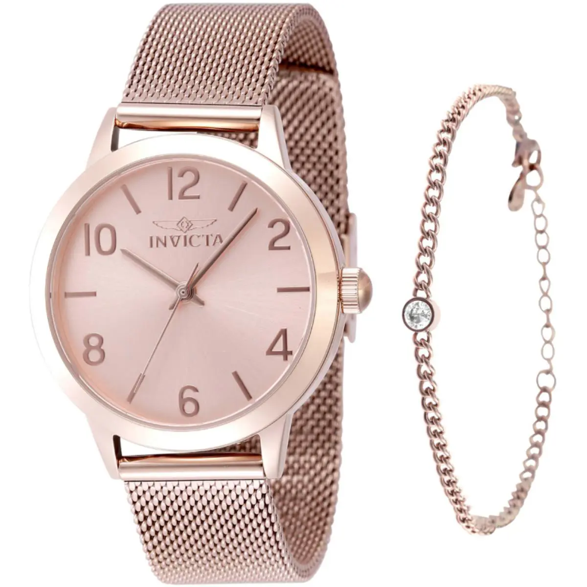 Invicta Women`s Watch Wildflower Quartz Rose Gold Dial Steel Mesh Bracelet 48331 - Dial: Rose Gold, Band: Rose