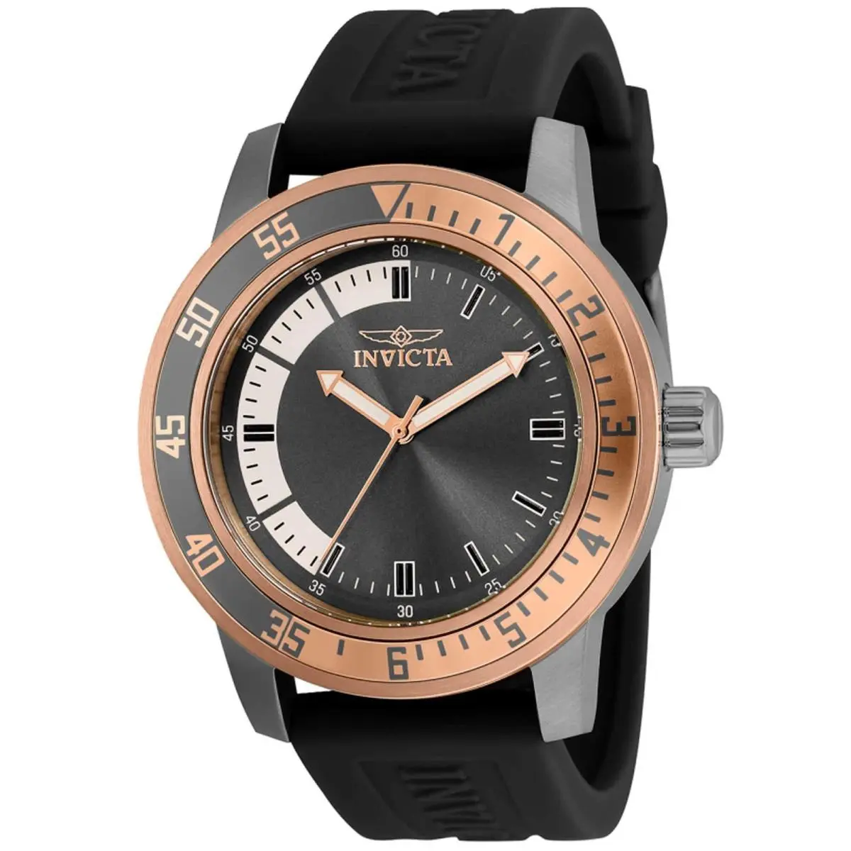 Invicta Men`s Watch Specialty Gunmetal and White Dial Black Silicone Strap 35687