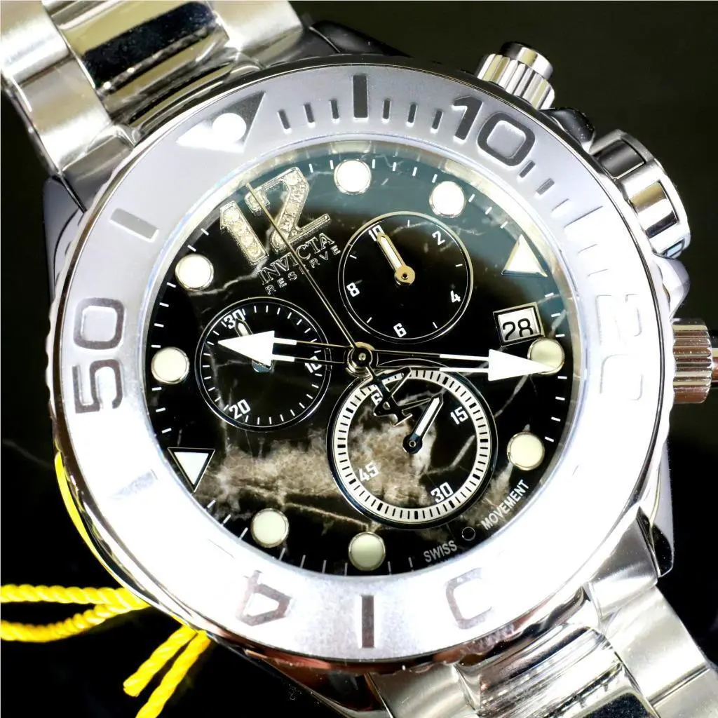 Masterpiece Reserve Grand Diver Black Marble Diamond Swiss Eta Watch by Invicta