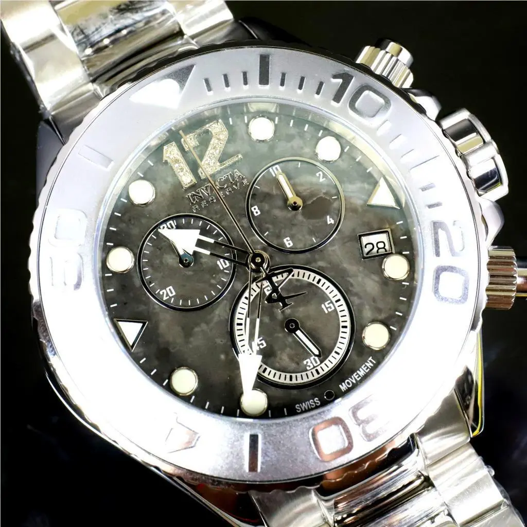 Invicta Masterpiece Reserve Grand Diver Black Marble Diamond Swiss Eta Watch