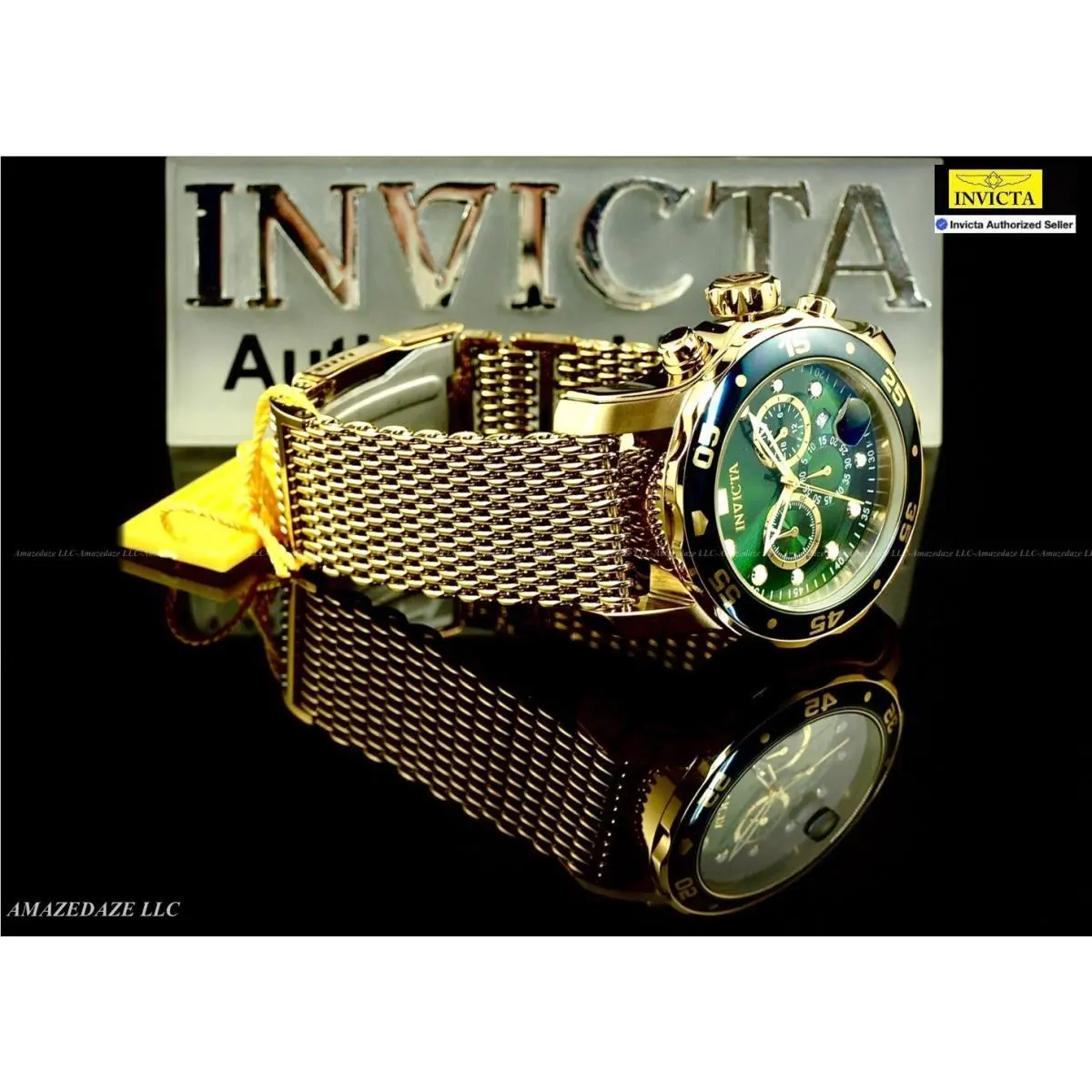 Invicta Men 48mm Prodiver Scuba Chrono Mesh Bracelet Green Dial SS Watch