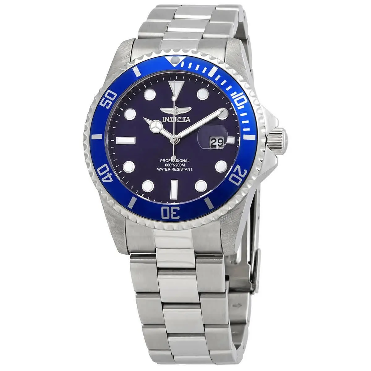 Invicta Pro Diver Quartz Blue Dial Stainless Steel Men`s Watch 33267 - Dial: Blue, Band: Silver-tone, Bezel: Silver-tone