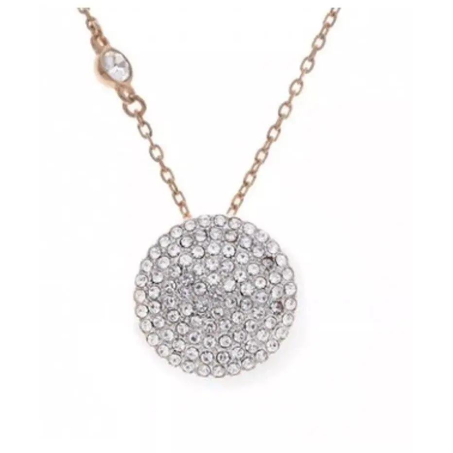 Michael Kors Rose Gold Tone Chain Crystal Pave Disk Pendant Necklace MKJ3909