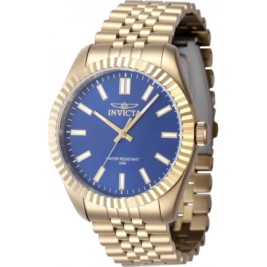 Invicta Specialty Quartz Blue Dial Men`s Watch 47490 - Dial: Blue, Band: Gold-tone, Bezel: Gold-tone