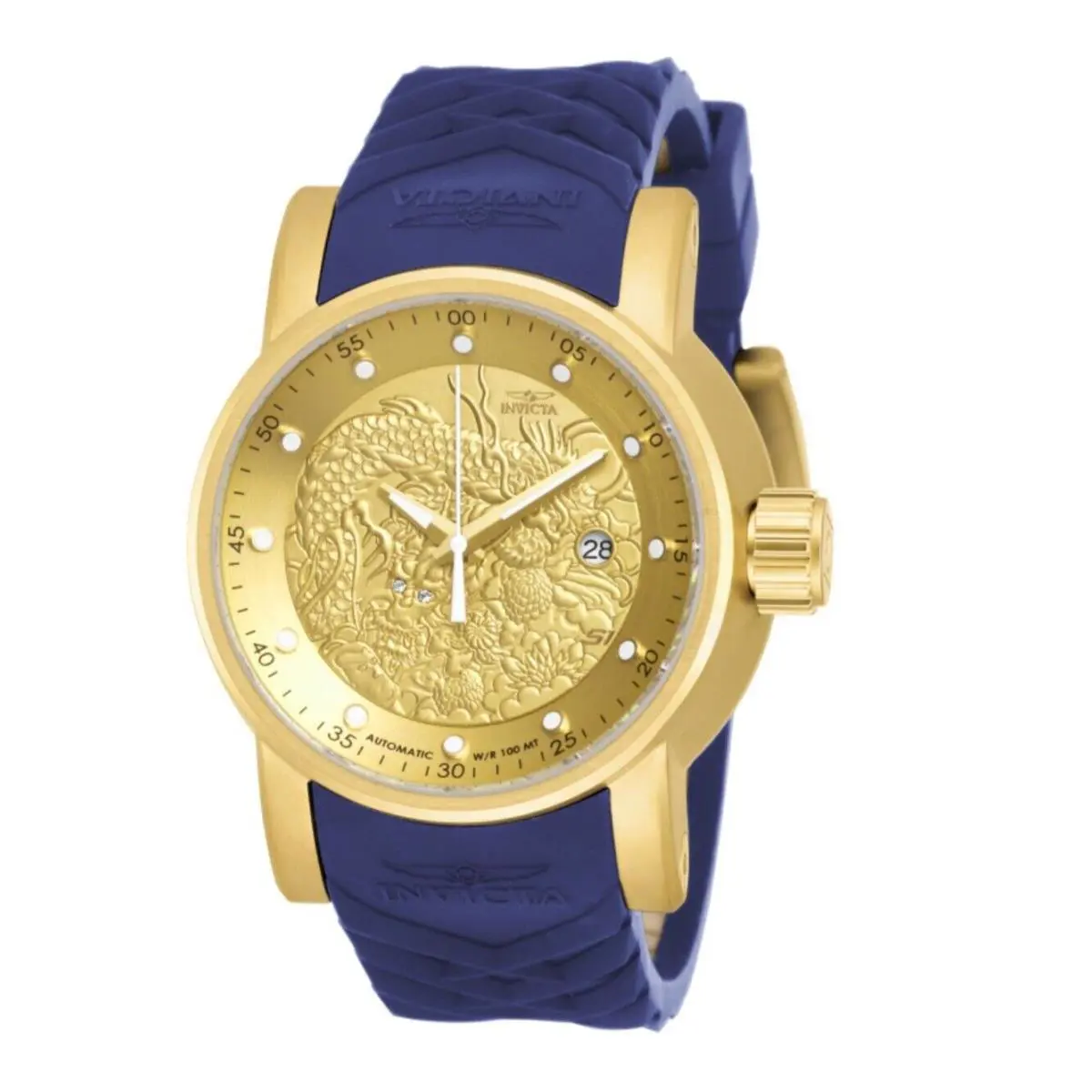 Invicta Men`s 48mm Automatic S1 Rally Dragon Gold Tone Blue Leather Strap Watch