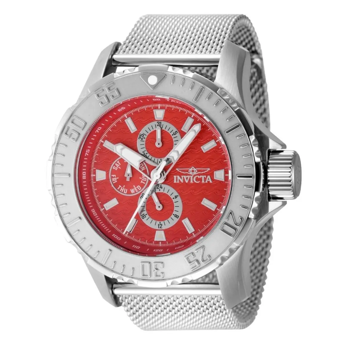 Invicta Vintage Men`s Multi Function Red Dial 50mm Mesh Bracelet Watch 48013