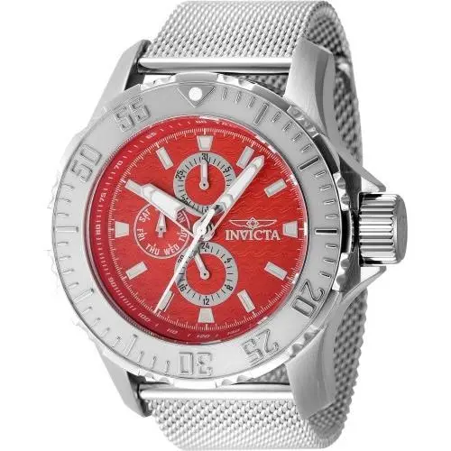 Invicta Vintage Men`s Quartz VH67 Watch 50mm Red Dial Silver - 48013
