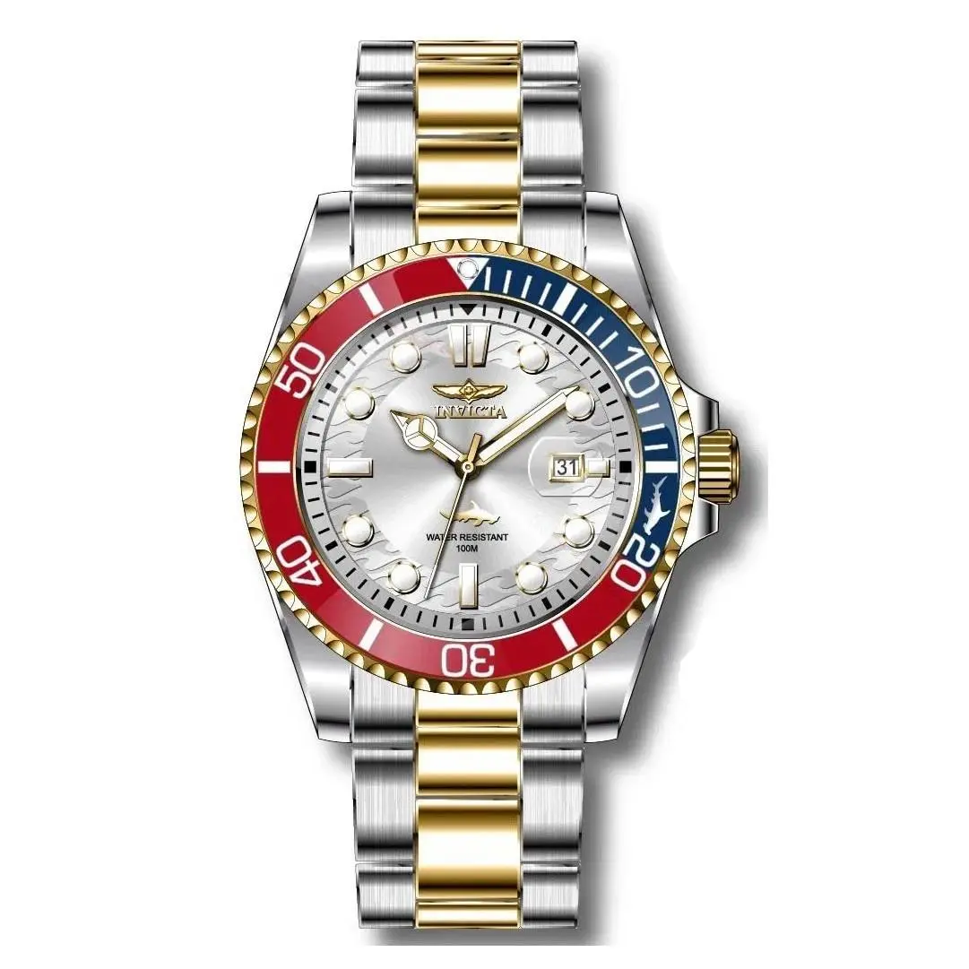 Invicta Pro Diver Men`s Watch 43mm Two Tone Band Red Blue Bezel Quartz 44707