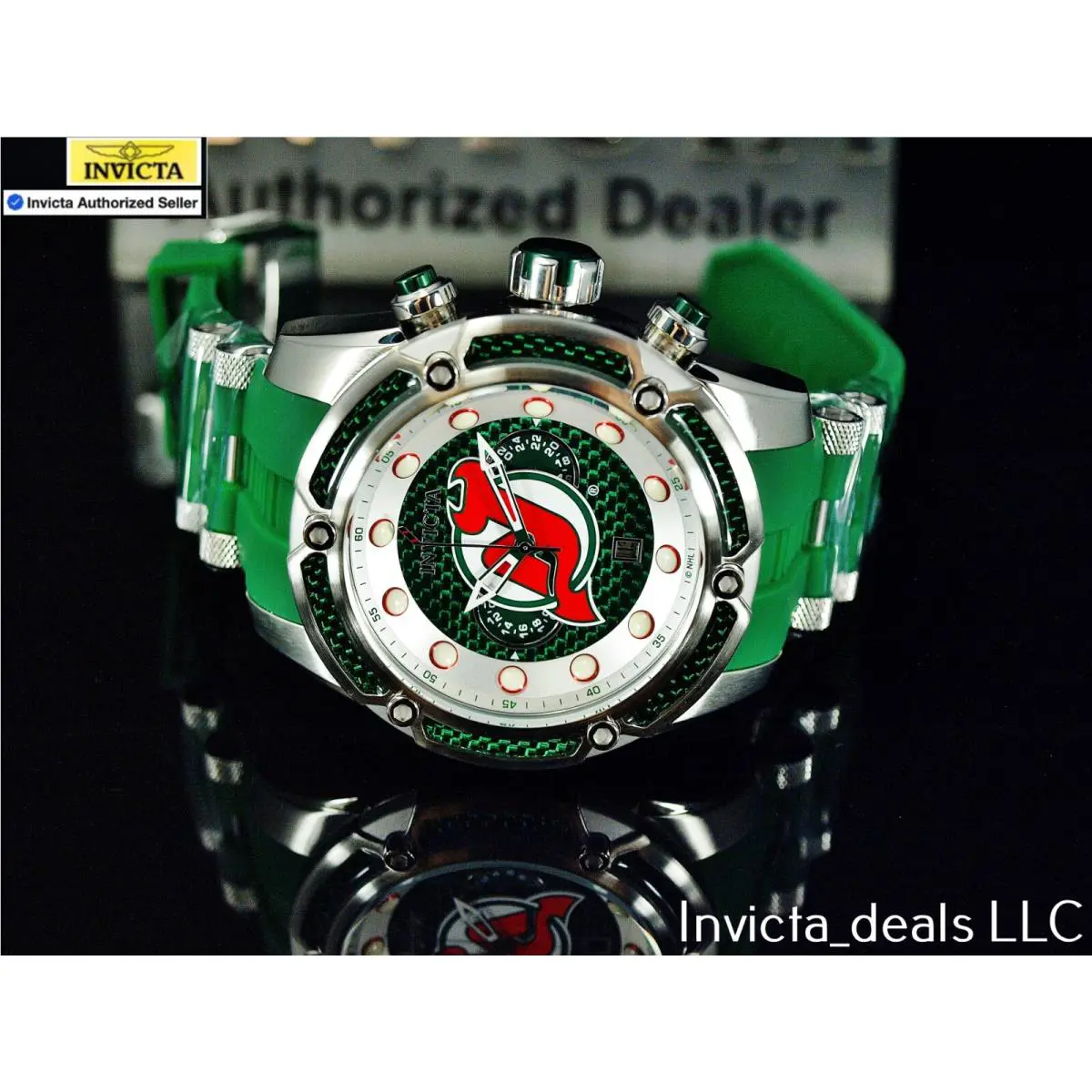 Invicta Men`s 52mm Bolt Nhl Retro Jersey Devils Chronograph Green SS Watch