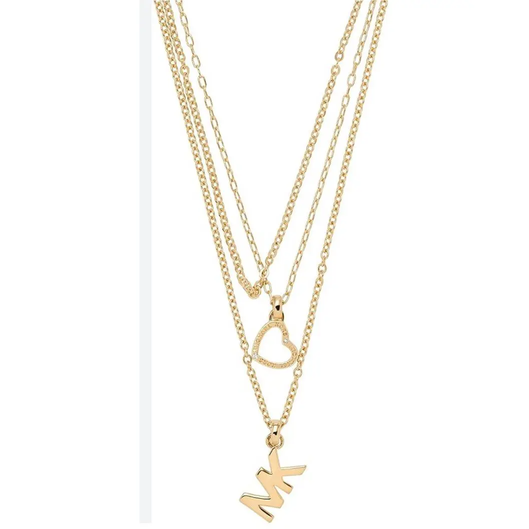 Michael Kors Gold MK Logo Heart Multi Strand Layered Necklace MKJ7804710