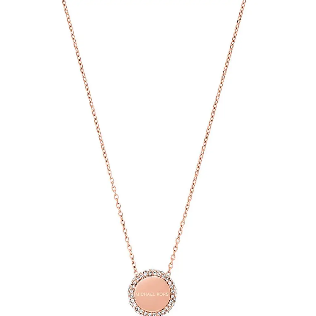 Michael Kors Brilliance Rose Gold MK Logo Necklace Crystals Pave MKJ6180791