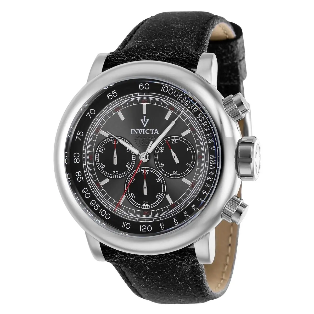 Invicta Men 48mm Vintage Quartz Chronograph Gunmetal Leather Band SS 100m Watch