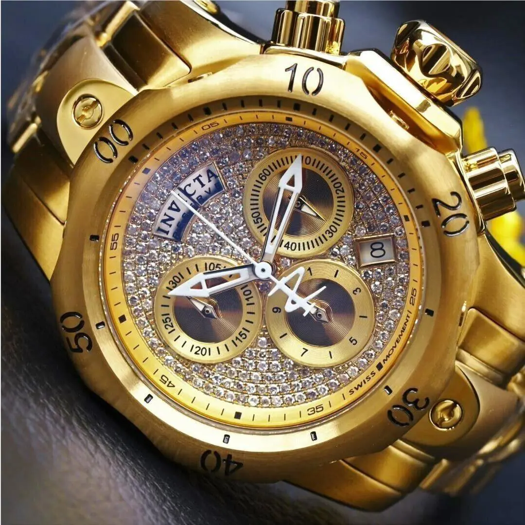 Invicta Reserve Venom 42mm Chrono Gold Dial Womens Watch 186 Diamond Gold Plated
