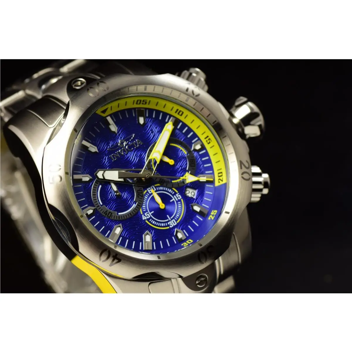 Invicta Men`s Venom Mutant 53.7mm Chronograph Blue Dial Silver Tone SS Watch