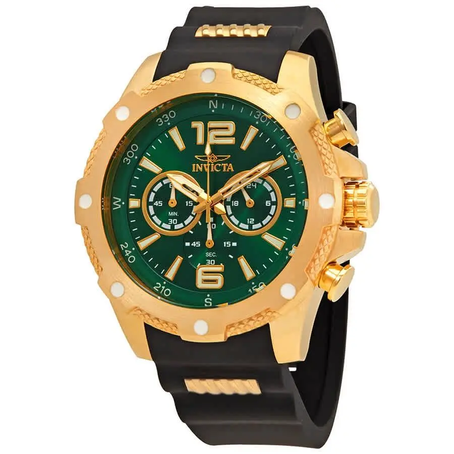 Invicta I-force Multi-function Green Dial Men`s Watch 19661 - Dial: Green, Band: Two-tone (Black and Gold-tone), Bezel: Gold-tone