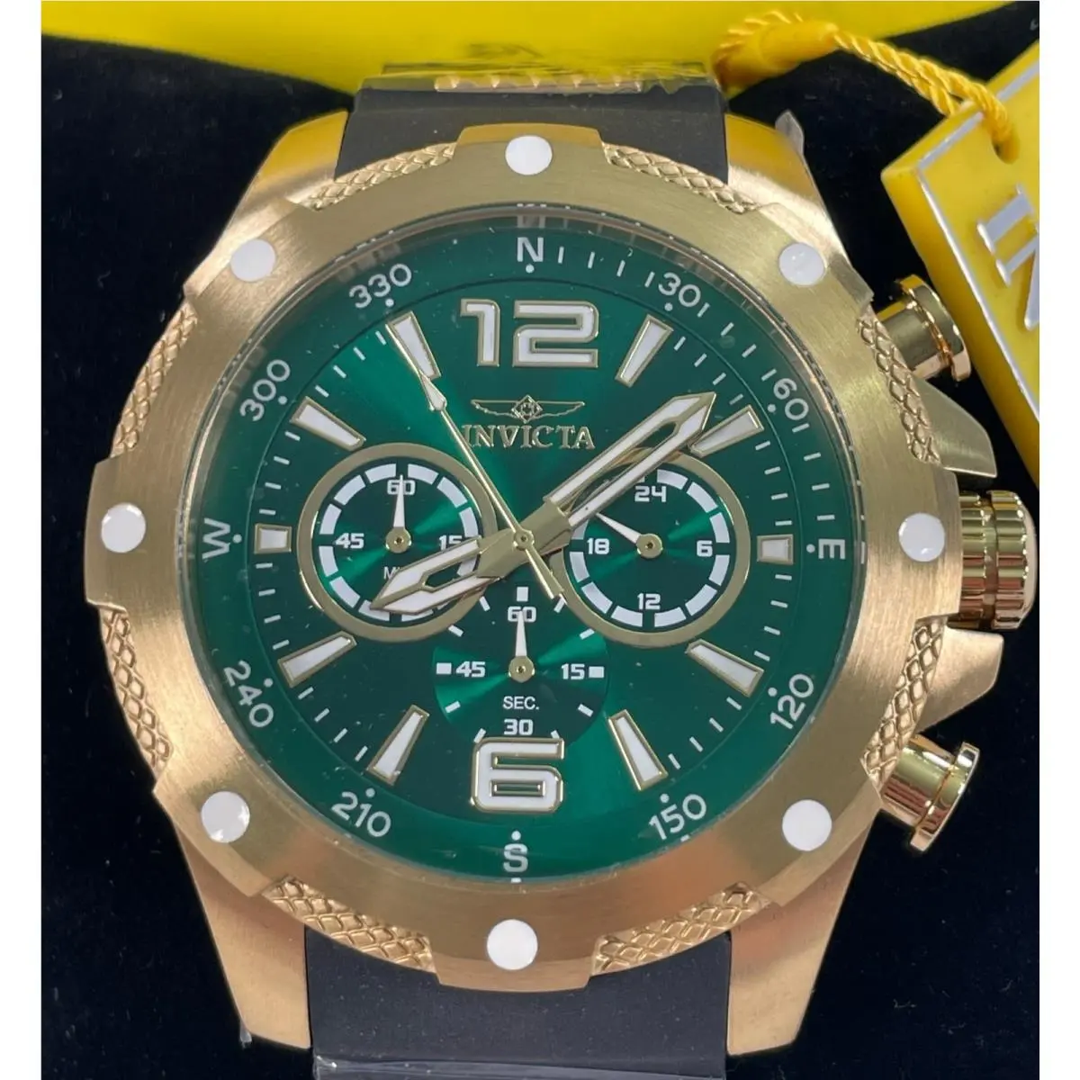 Invicta 19661 Green Dial Gold-tone Stainless Steel Chronograph - Gold, Dial: Green, Band: Gold, Green