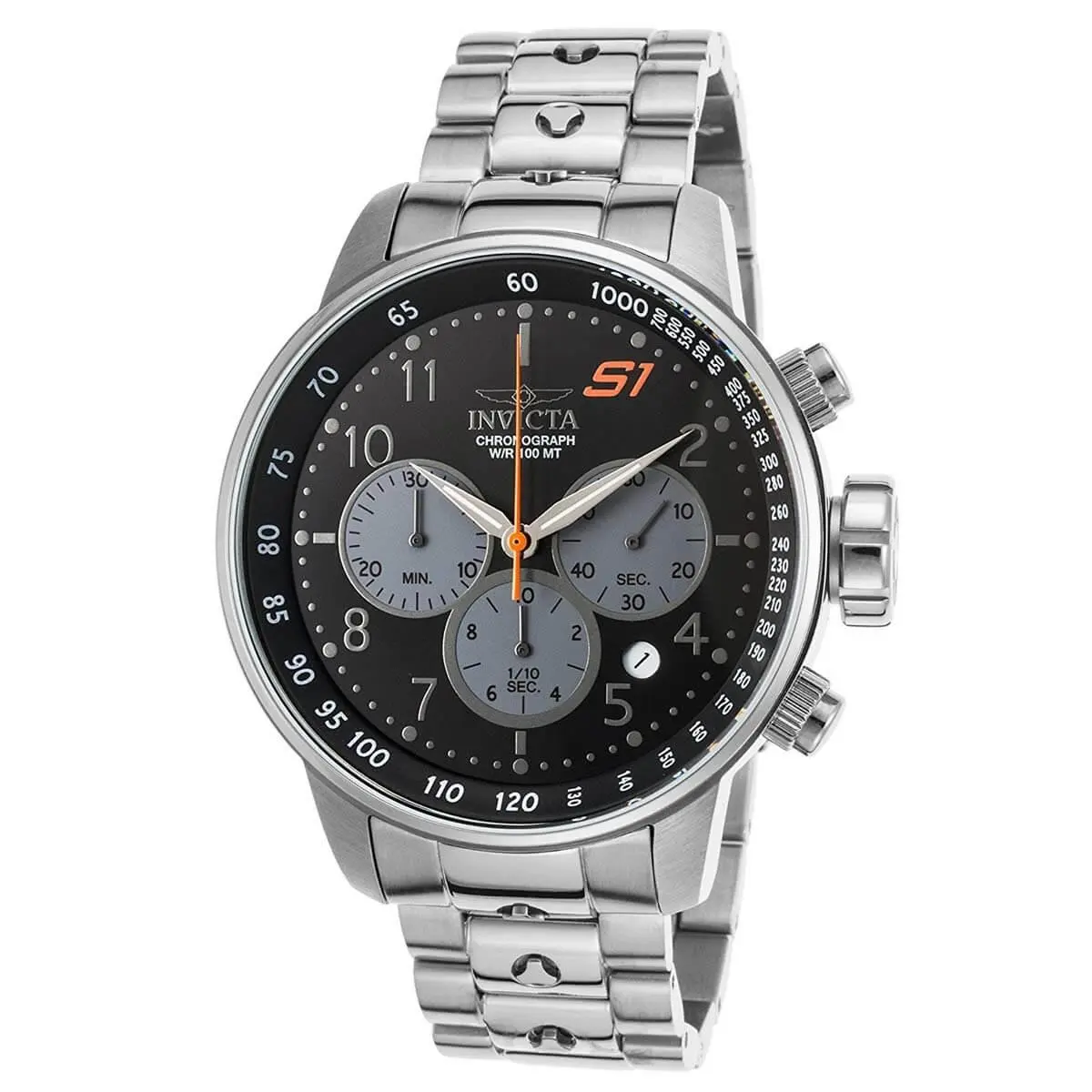 Invicta 23084 Men`s Chrono Steel Bracelet Black Dial Watch - Dial: Black, Band: Silver