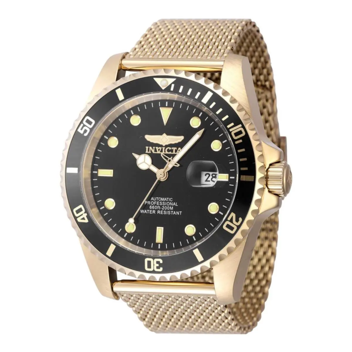Invicta Pro Diver Men 47mm Stainless Steel Gold Black Dial 8215 Automatic 47966