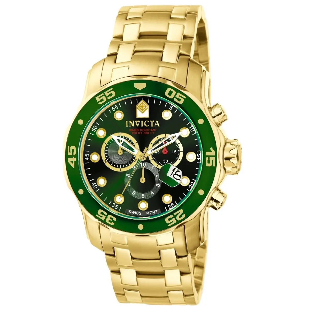Men`s 0075 Pro Diver 48mm Chronograph Green Dial Stainless Steel Watch by Invicta