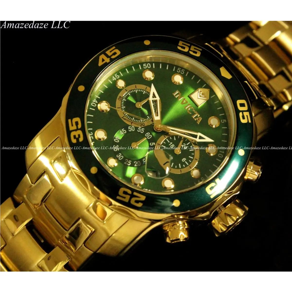 Invicta`s Men Pro Diver Scuba Chronograph Stainless Steel Green Dial Watch
