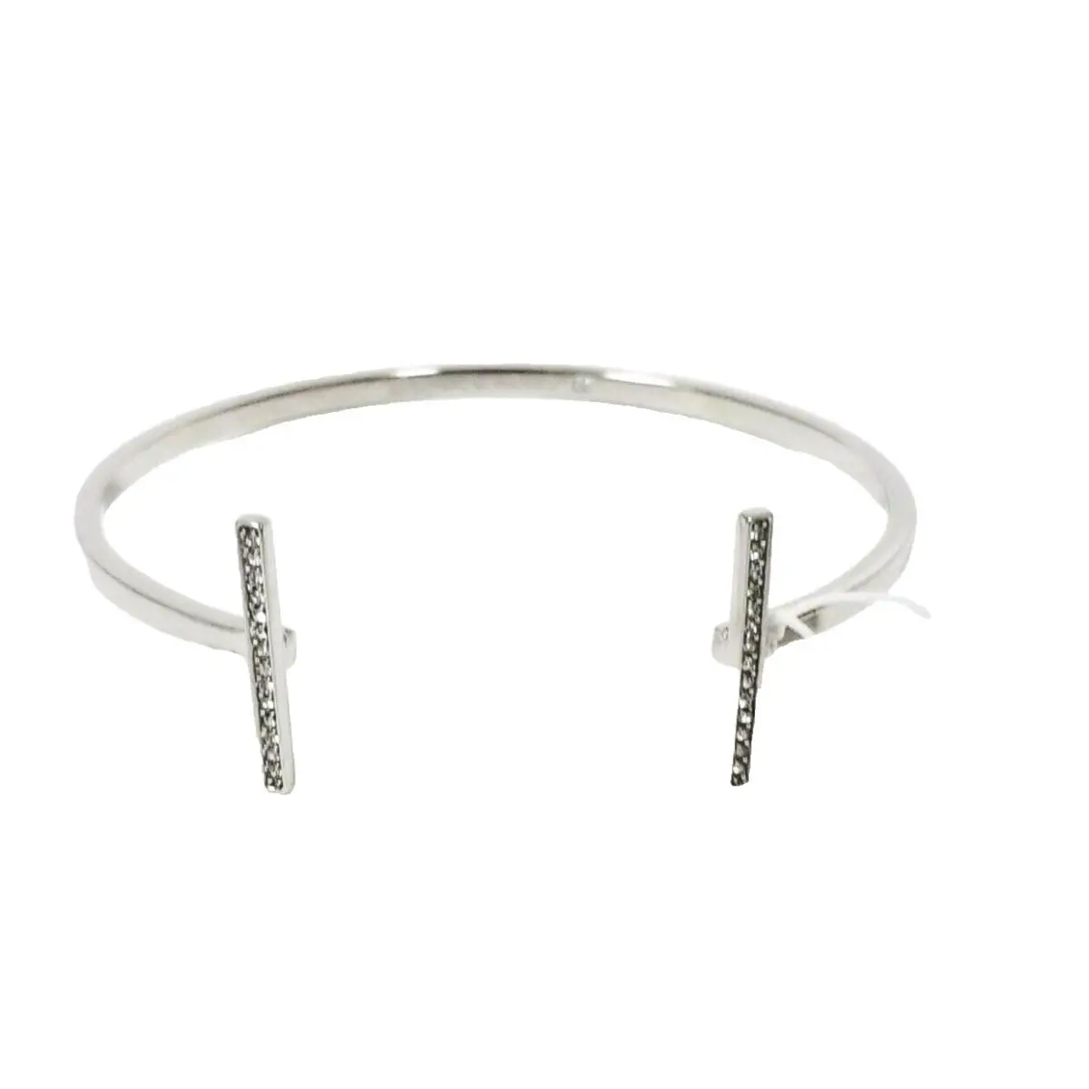 Michael Kors Silver Tone Open Cuff Bangle Pave Crystals Bracelet MKJ3760