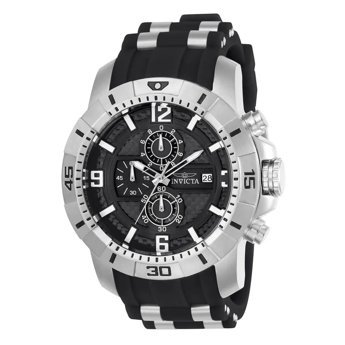 Invicta 24962 Men`s Pro Diver Chrono Black Steel Silicone Strap Watch