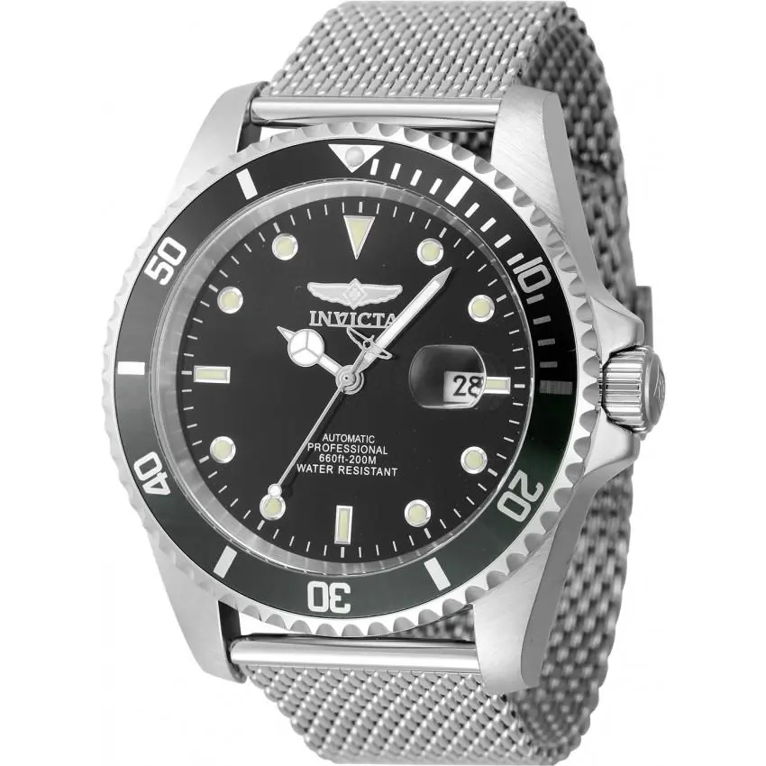 Invicta Men`s Watch Pro Diver Automatic Black Dial Silver Tone Bracelet 47964