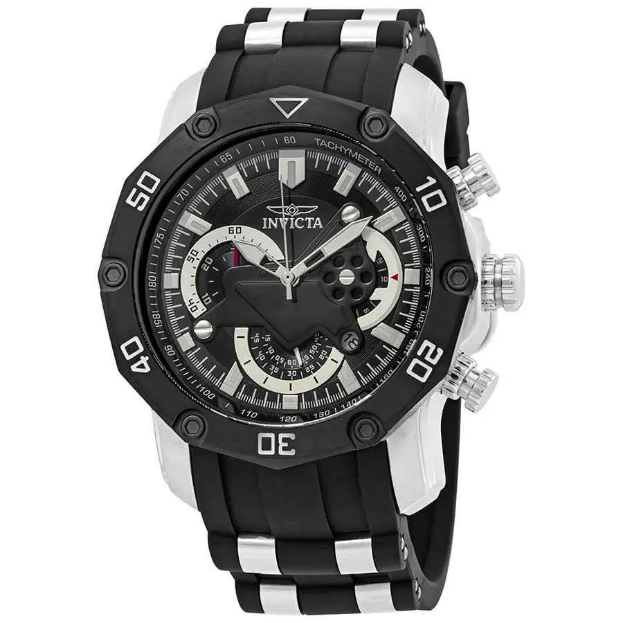 Invicta Pro Diver Chronograph Black Dial Men`s Watch 22797 - Dial: Black, Band: Black, Bezel: Silver-tone