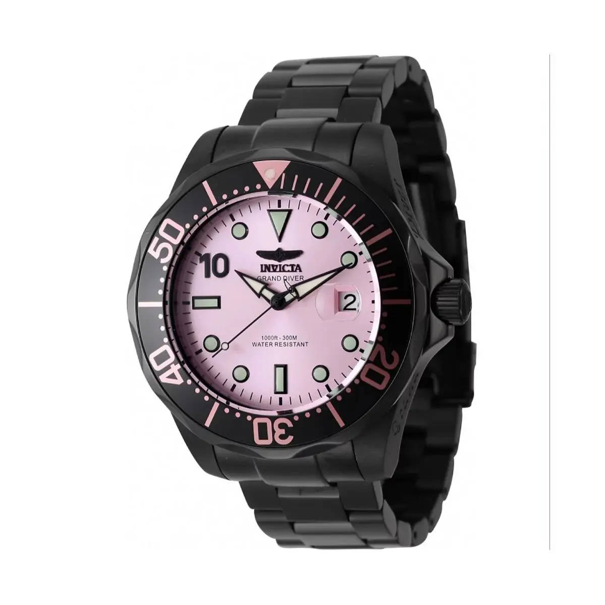 Invicta 47187 Men`s 47mm Grand Diver Miami Edition Automatic Pink Dial Watch - Dial: Pink, Band: Black, Bezel: Black