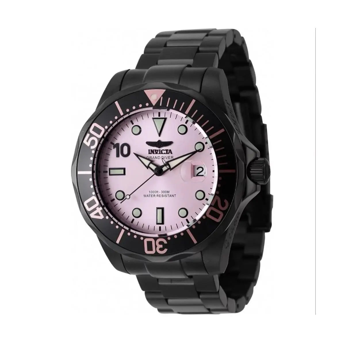 Invicta 47187 47mm Grand Diver Miami Edition Automatic Pink Dial Watch - Dial: Pink, Band: Black, Bezel: Black