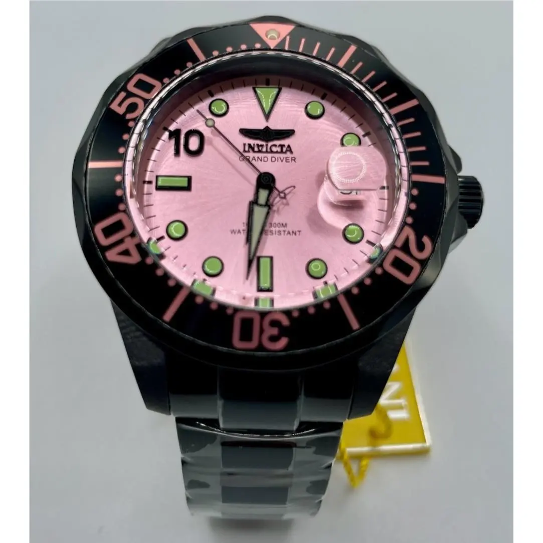 Invicta Grand Diver 47mm Miami Edition Pink Dial Automatic Blk Men`s Watch 47187 - Dial: Pink, Band: Black, Bezel: Black