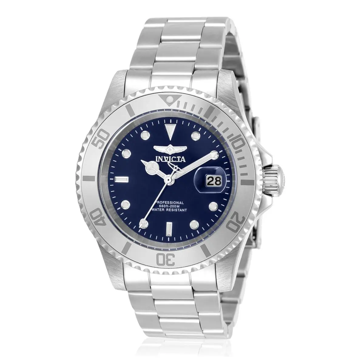 Invicta 40mm Men`s Pro Diver Blue Dial Silver Tone Stainless Steel Watch 34023