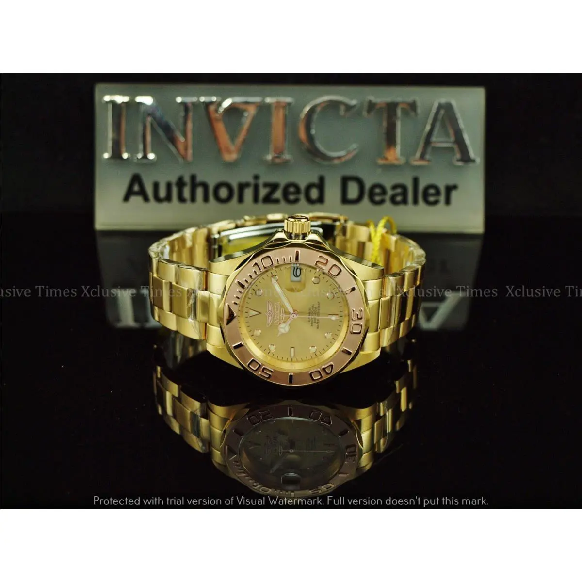 Invicta Men`s Pro Diver 24J Automatic Nh35 Gold DL Rose Bezel SS Watch Watch