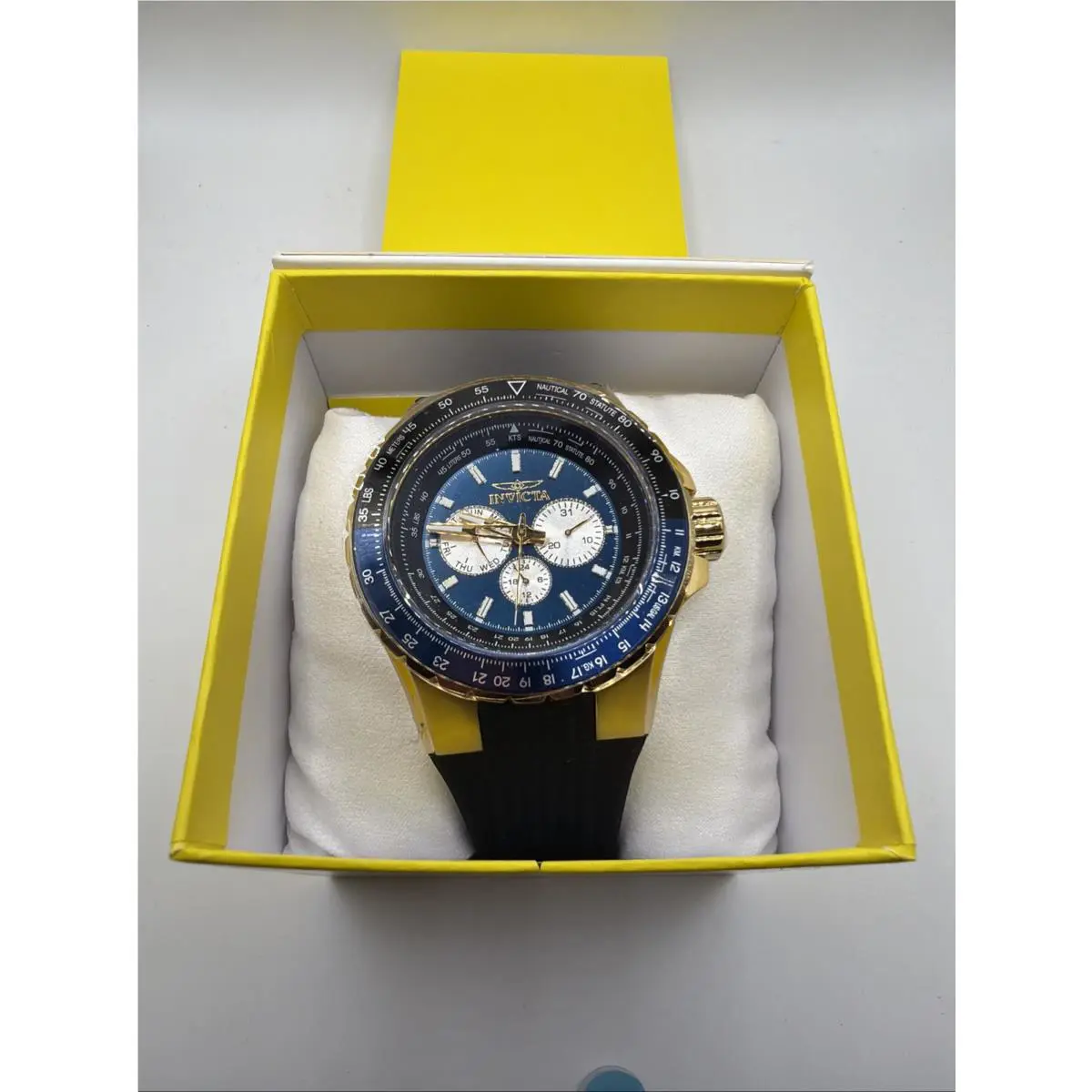 Invicta Aviator 50mm Gold-tone Stainless Steel Case with Black Silicone