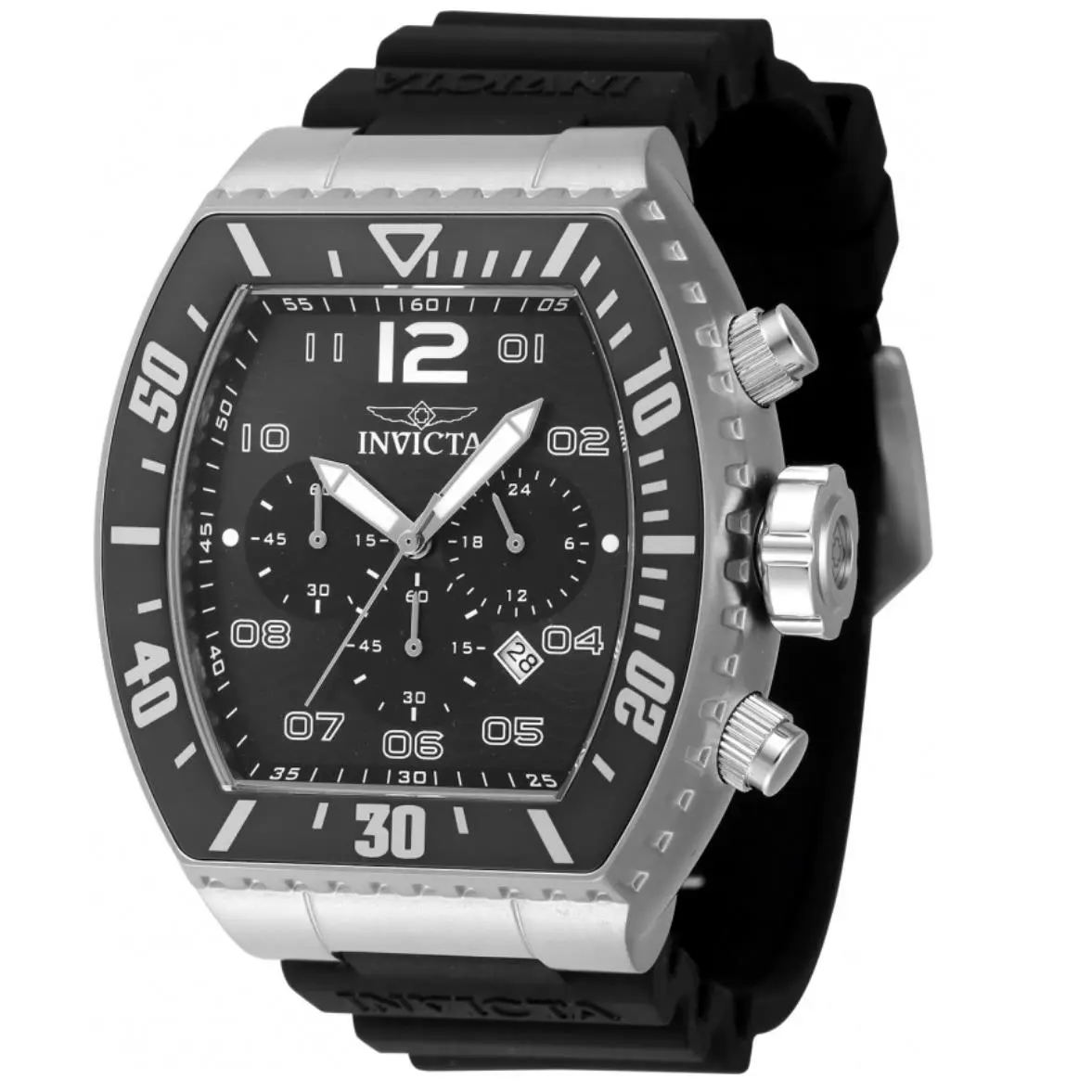 Invicta Pro Diver Airlock Men`s 51mm Black Dial Quartz Chrono Watch 47282 - Dial: Black, White, Band: Black, Bezel: Black, Gray, Silver