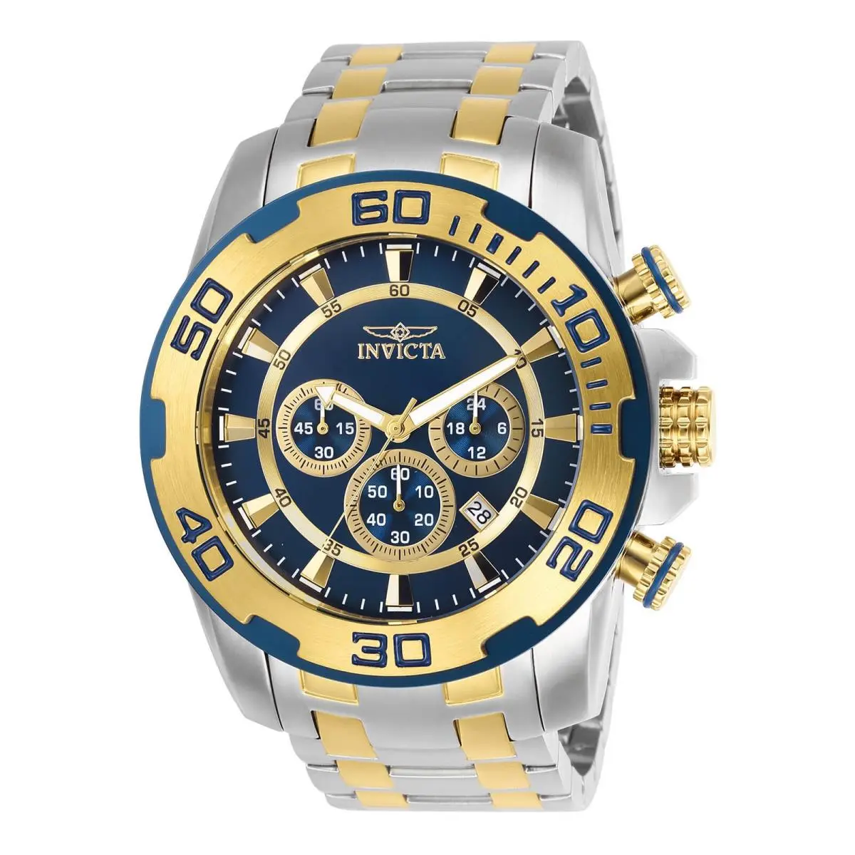 Invicta Men`s Watch Pro Diver Chronograph Blue Dial Two Tone Bracelet 26296 - Dial: Blue, Gold