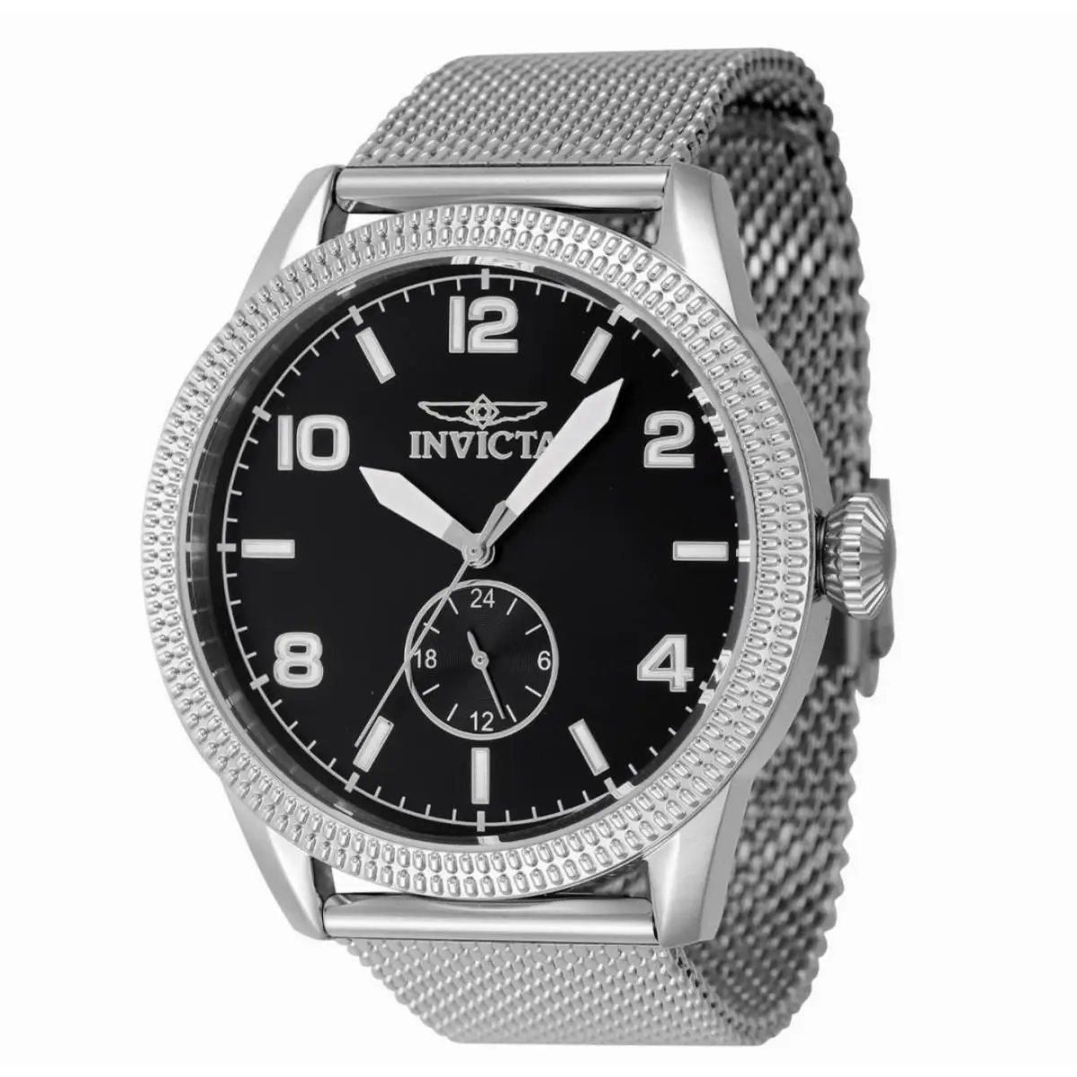 Men`s Watch Vintage Black Dial Silver Stainless Steel Bracelet 47134 by Invicta