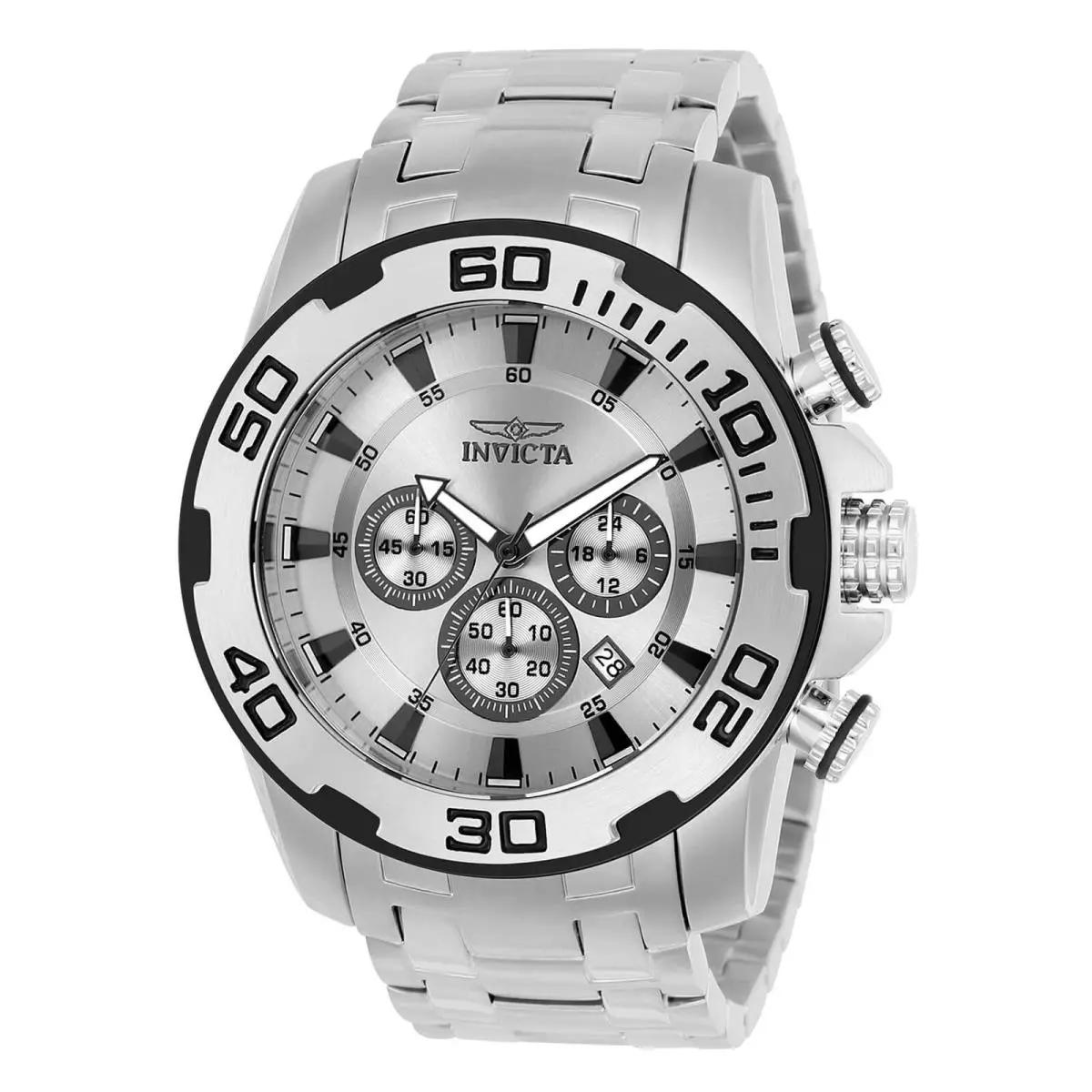 Invicta 22317 Gents Chrono Silver Dial Steel Bracelet Quartz Watch - Dial: Silver, Band: Silver