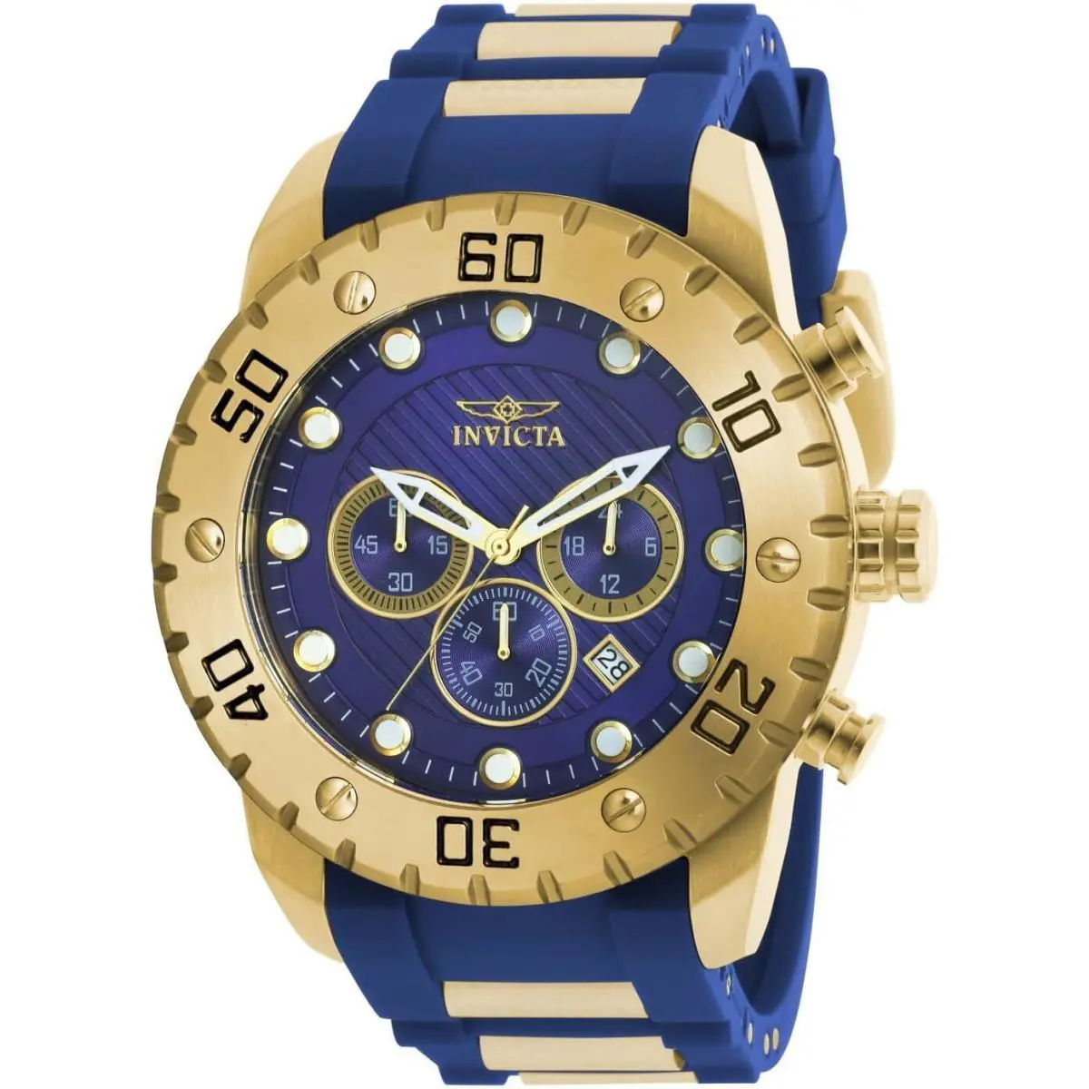 Invicta Men`s Pro Diver Quartz Chronograph Blue Gold Polyurethane Watch 20280