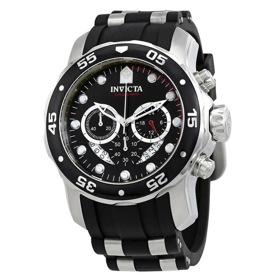 Invicta Men Pro Diver Ocean Master Chronograph Black Dial Black Rubber Watch