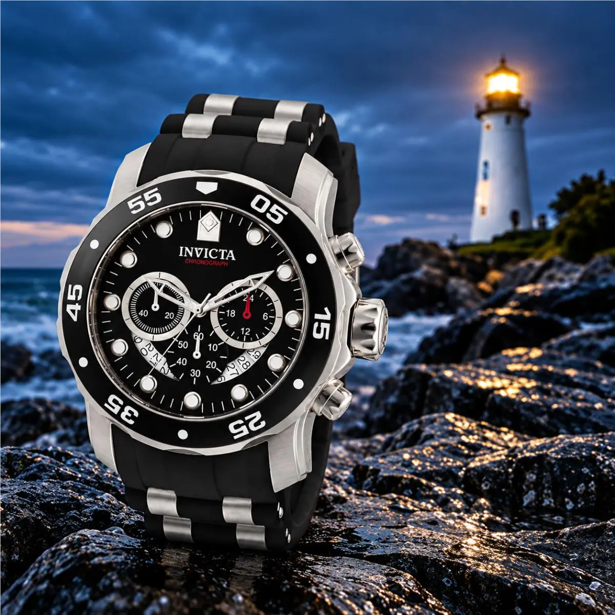 Invicta Pro Diver Scuba Men`s 48mm Black Dial Chronograph Watch 6977