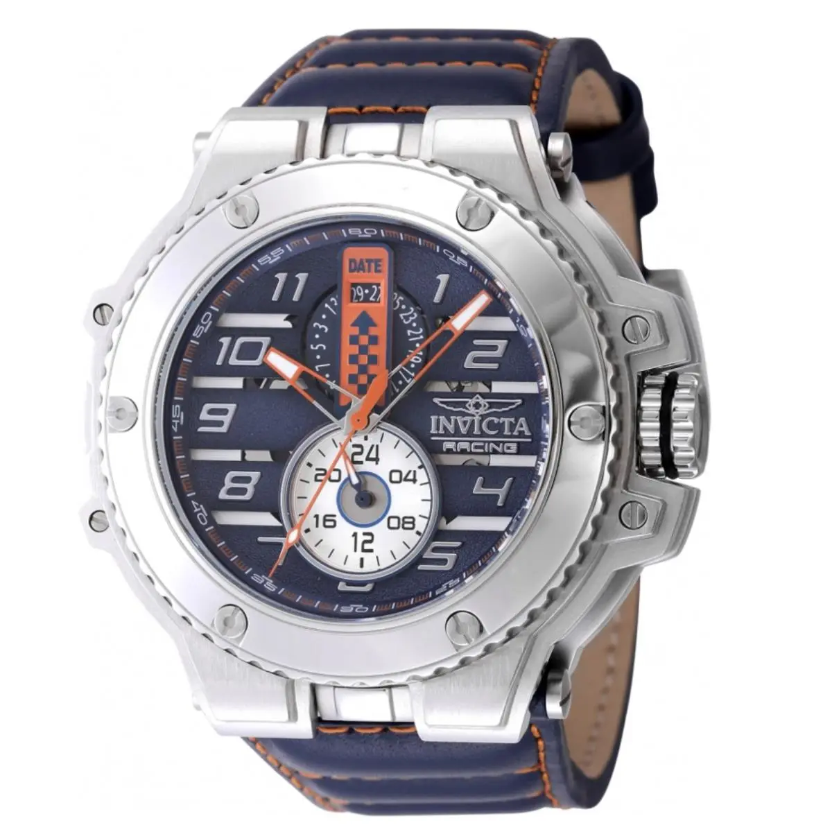 Invicta Racing Downforce Men`s 56mm Deep Blue Silver Leather Quartz Watch 47378