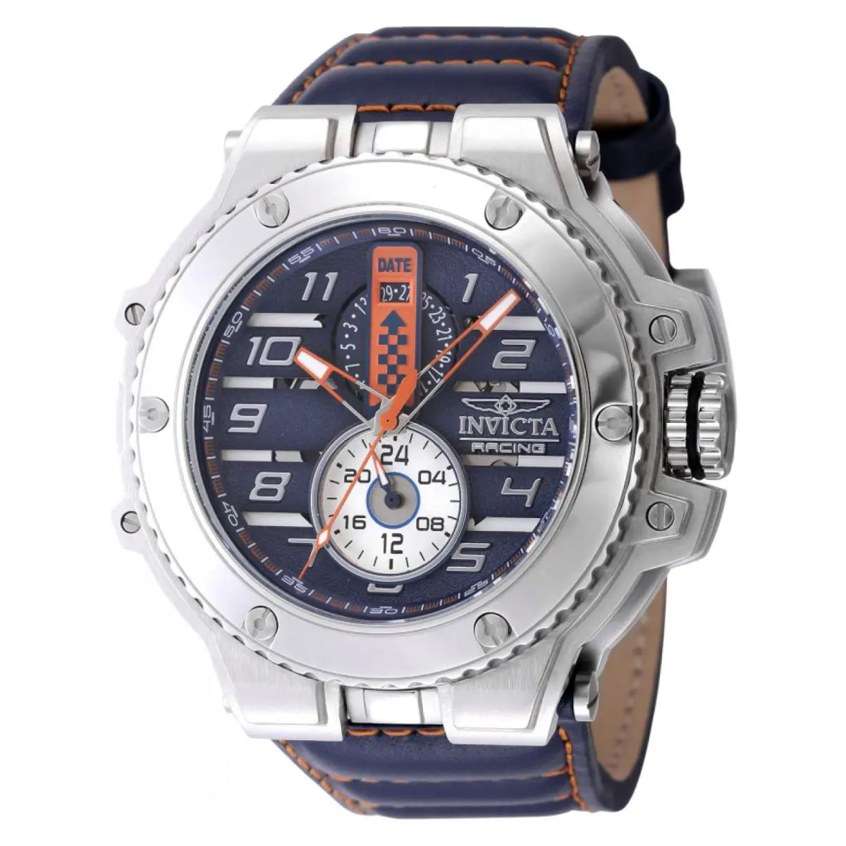 Invicta Mens 56mm Racing Downforce Quartz Orange Bue Dial Bluetone 200m Watch