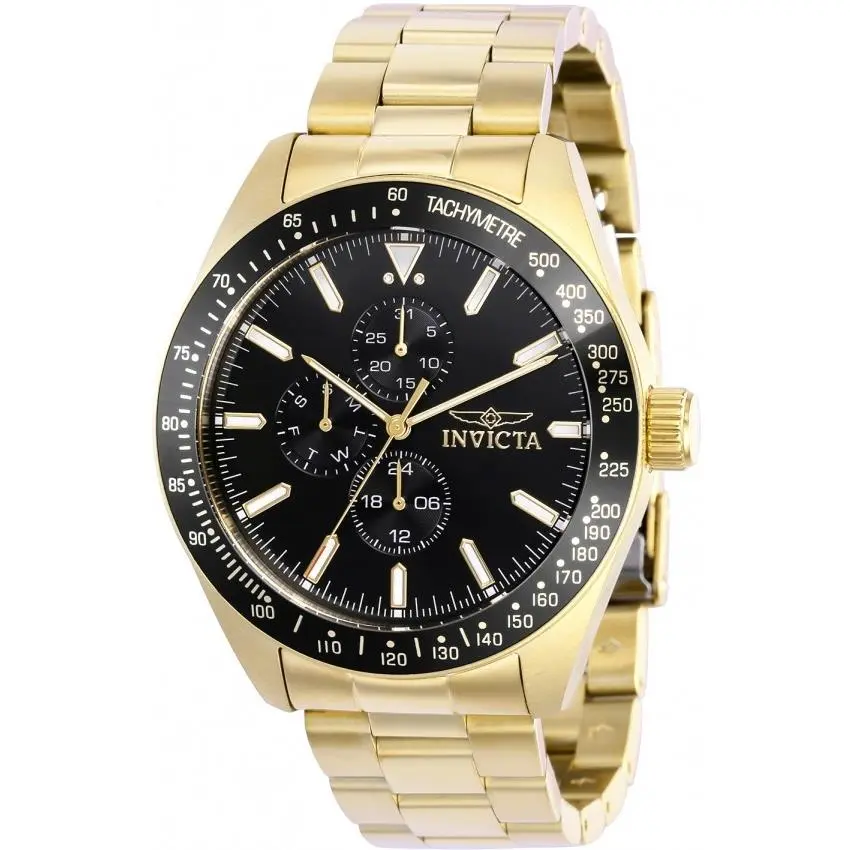 Invicta Mens 38968 Aviator Quartz Multifunction Black Dial Stainless Steel Watch